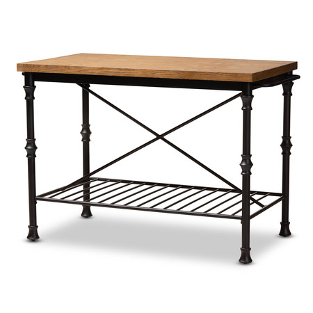 BAXTON STUDIO Perin Wood and Bronze-Finished Steel Multipurpose Kitchen Island Table 150-8092